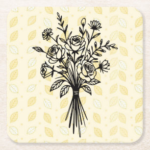 Elegant Floral Bouquet Line Art Rechteckiger Pappuntersetzer