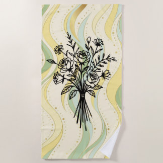 Elegant Floral Bouquet Line Art Strandtuch