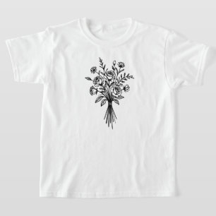 Elegant Floral Bouquet Line Art T-Shirt
