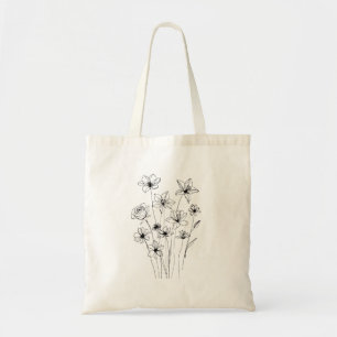 Elegant Floral Bouquet Line Art Tragetasche