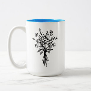 Elegant Floral Bouquet Line Art Zweifarbige Tasse