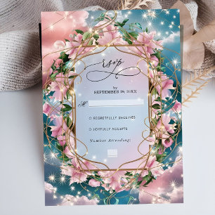 Elegant Floral Bouquet Rosy Wedding RSVP Karte