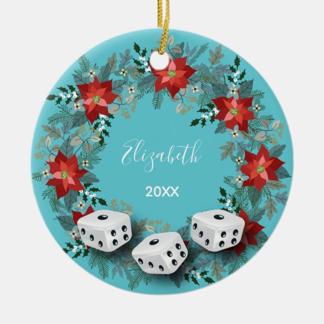 Elegant Floral Bunco Dice Keramik Ornament (Vorne)