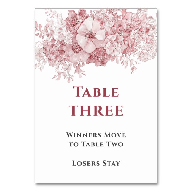 Elegant Floral Bunco Table Three Tischnummer (Vorderseite)