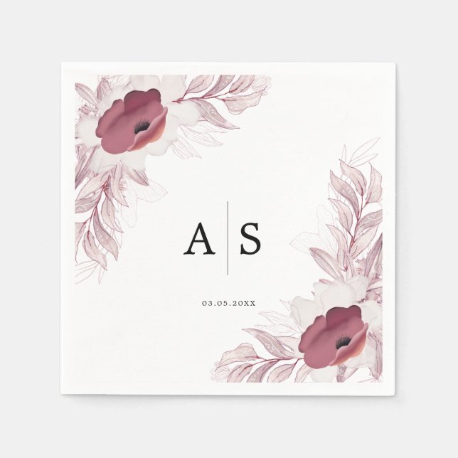 Elegant floral Burgunder-Rot-Weiß Serviette (Vorderseite)