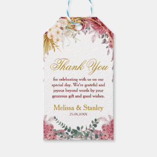 Elegant Floral Burgundy Gold Eukalyptus Wedding Geschenkanhänger