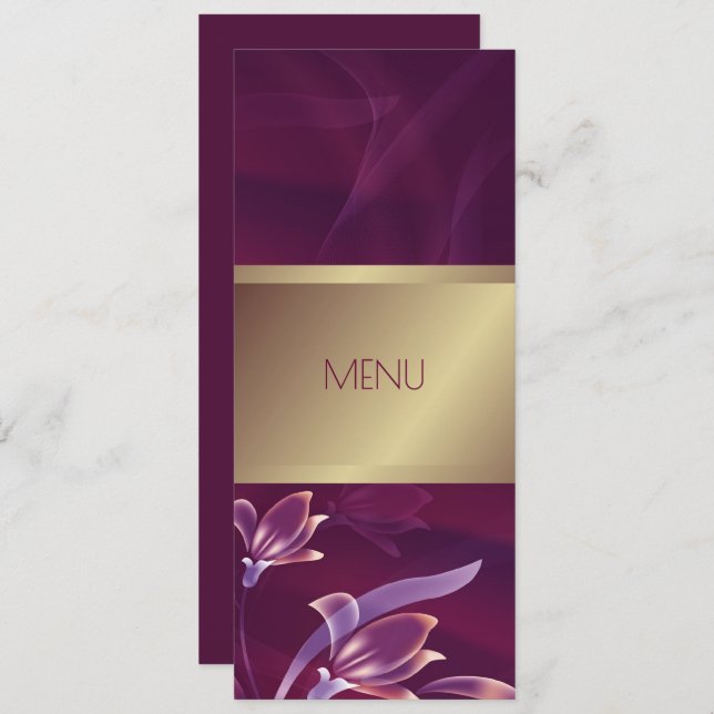 Elegant Floral Burgundy | Gold Menu Card Menükarte (Vorne/Hinten)