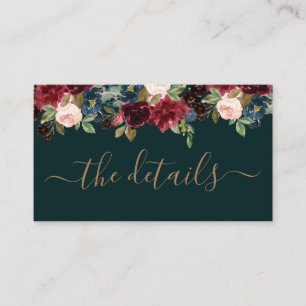 Elegant Floral Burgundy Green Jewel Tone Wedding Begleitkarte