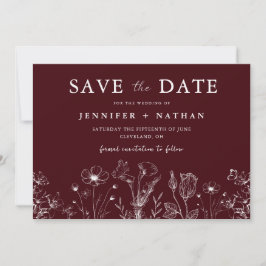 Elegant Floral Burgundy Save the Date Card