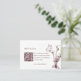 Elegant Floral Burgundy Wedding Details QR Code Begleitkarte