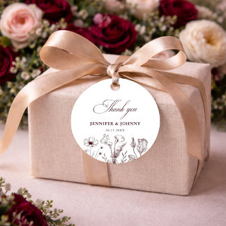 Elegant Floral Burgundy Wedding Favor Tags Geschenkanhänger