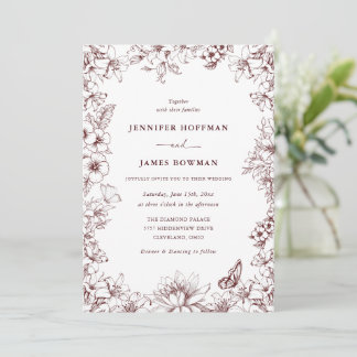 Elegant Floral Burgundy Wedding Invitation Einladung