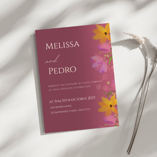 Elegant Floral Burgundy Wedding Invitation Einladung