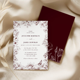Elegant Floral Burgundy Wedding Invitation Einladung