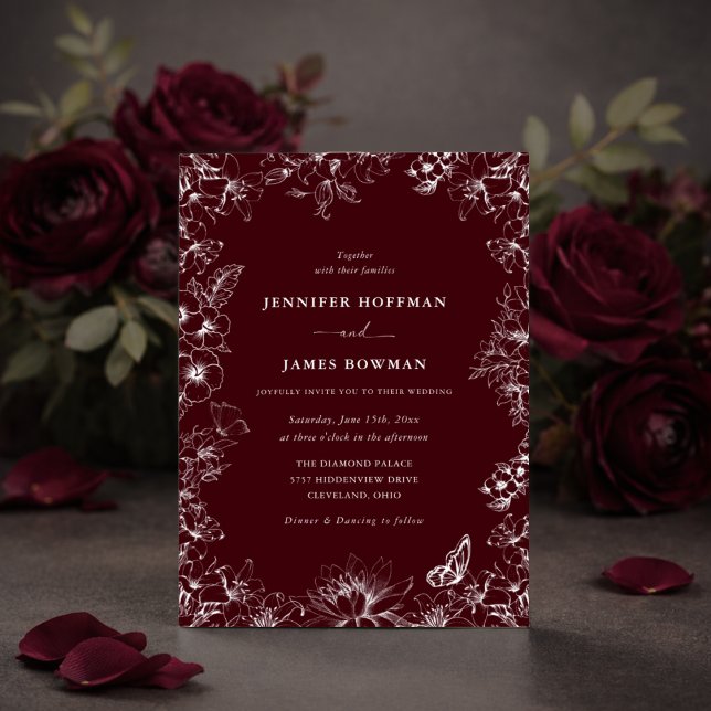 Elegant Floral Burgundy Wedding Invitation Einladung (Von Creator hochgeladen)