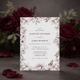Elegant Floral Burgundy Wedding Invitation Einladung