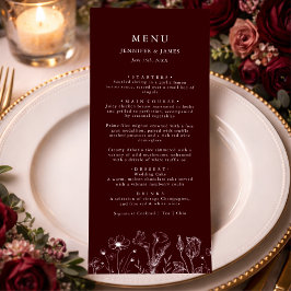Elegant Floral Burgundy Wedding  Menükarte