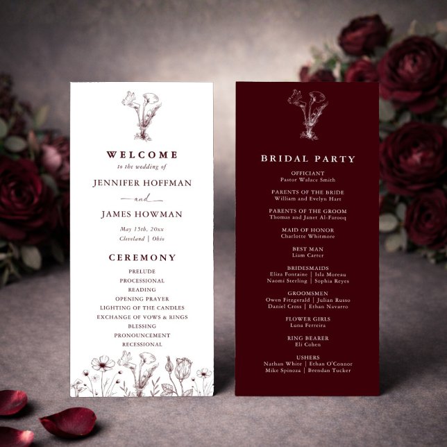 Elegant Floral Burgundy Wedding  Programm (Von Creator hochgeladen)