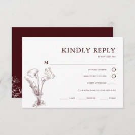 Elegant Floral Burgundy Wedding RSVP Karte
