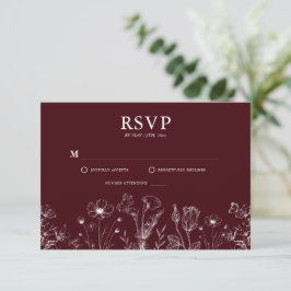 Elegant Floral Burgundy Wedding RSVP Karte