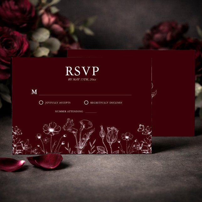 Elegant Floral Burgundy Wedding  RSVP Karte (Von Creator hochgeladen)