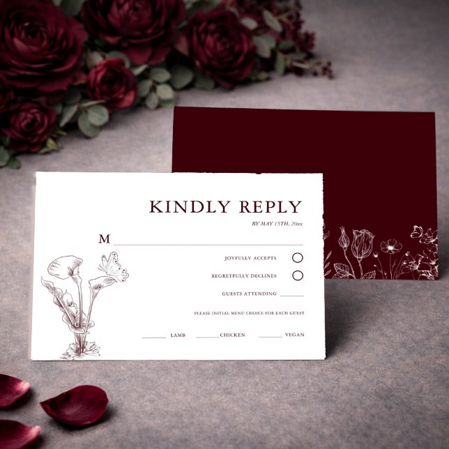 Elegant Floral Burgundy Wedding  RSVP Karte (Von Creator hochgeladen)