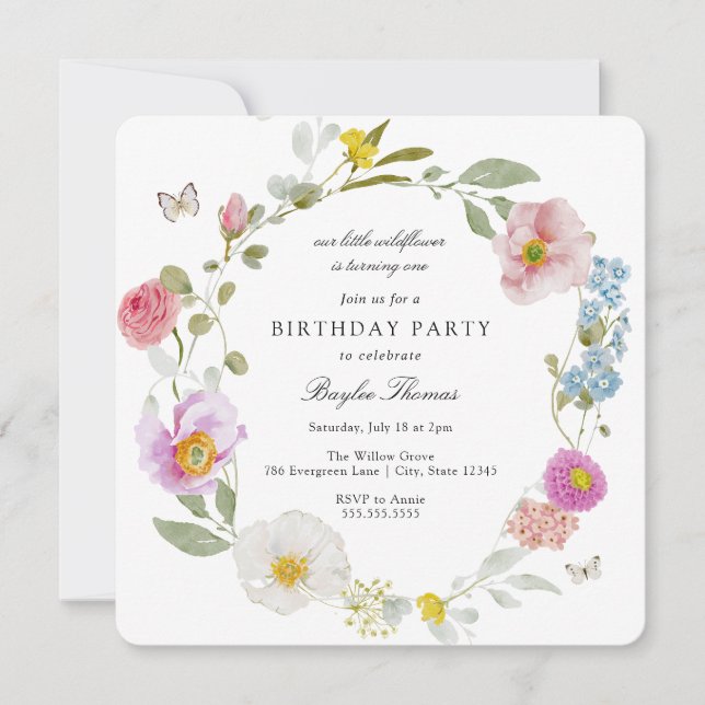 Elegant Floral Butterfly Birthday Invitation Einladung (Vorderseite)