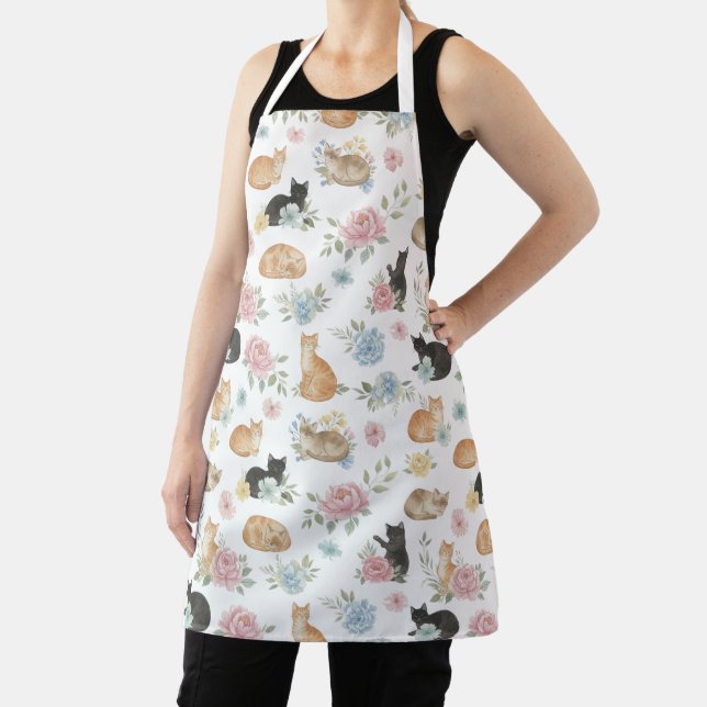 Elegant Floral Cat Print Apron Schürze (InSitu)