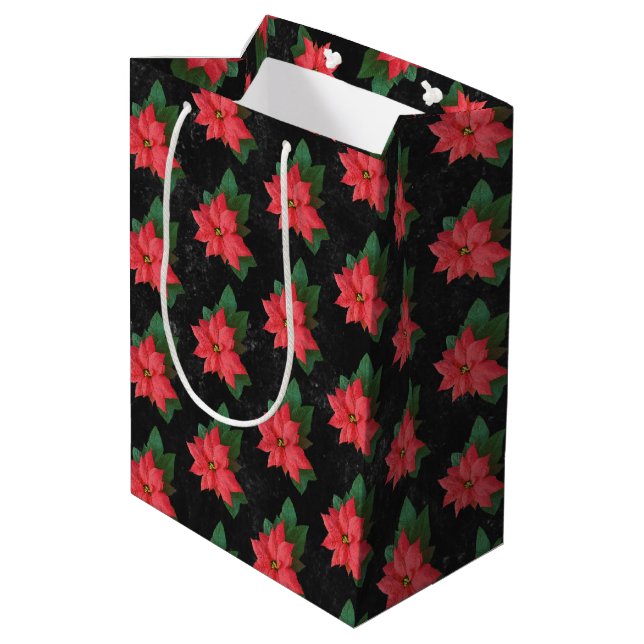 Elegant floral Chalkboard Frohe Weihnachten Mittlere Geschenktüte (Rückseite Schrägansicht)