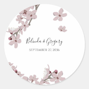 Elegant Floral Cherry Blossom Hochzeit Runder Aufkleber
