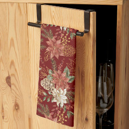 Elegant Floral Christmas Poinsettia Dark Red Geschirrtuch