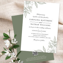 Elegant Floral Corners Wedding Sage Green QR Code