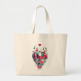 Elegant Floral Crest Canvas Tote Bag with Red Hand Jumbo Stoffbeutel