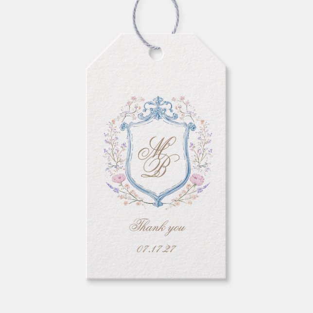 Elegant Floral Crest Wedding Geschenkanhänger (Vorderseite)