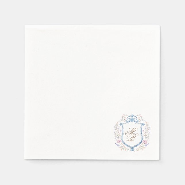 Elegant Floral Crest Wedding Paper Napkins Serviette (Vorderseite)