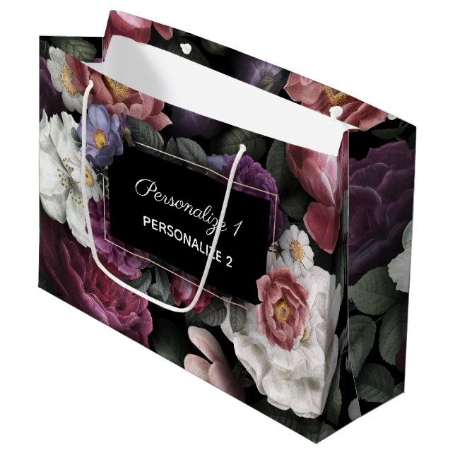 Elegant Floral Custom Große Geschenktüte (Vorderseite Schrägansicht)