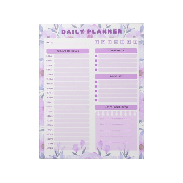 Elegant Floral Daily Planner Notepad Notizblock (Rotiert)