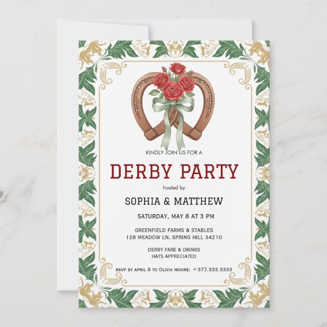 Elegant Floral Derby Party Invitation Einladung (Vorderseite)