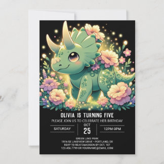 Elegant Floral Dinosaur Digitaler Geburtstag Einladung