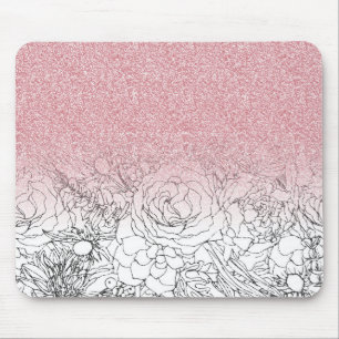Elegant Floral Doodles Pink Gradient Glitter Image Mousepad