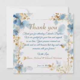 Elegant floral Dusty Blue Baptisse Dankeskarte