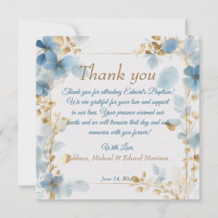 Elegant floral Dusty Blue Baptisse Dankeskarte