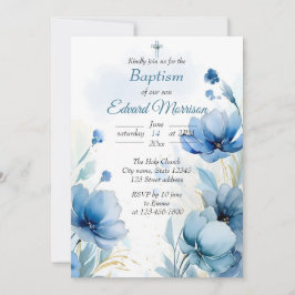 Elegant floral Dusty Blue Baptisse Einladung