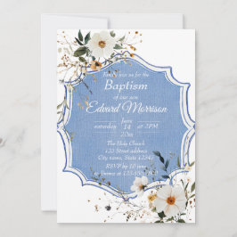 Elegant floral Dusty Blue Baptisse Einladung