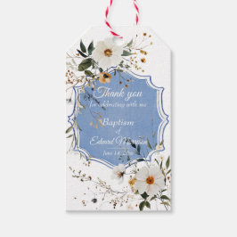 Elegant floral Dusty Blue Baptisse Geschenkanhänger