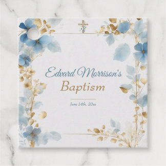 Elegant floral Dusty Blue Baptisse Geschenkanhänger