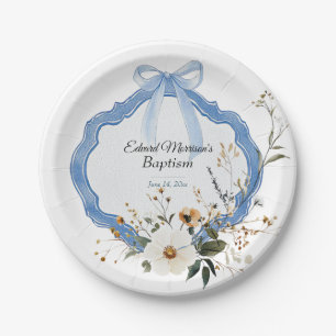Elegant floral Dusty Blue Baptisse Pappteller