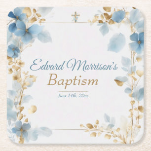 Elegant floral Dusty Blue Baptisse Rechteckiger Pappuntersetzer