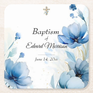 Elegant floral Dusty Blue Baptisse Rechteckiger Pappuntersetzer