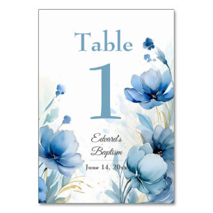 Elegant floral Dusty Blue Baptisse Tischnummer